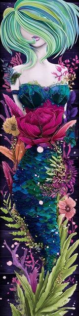 Free mermaid bookmark featuring a colorful mermaid with blue hair